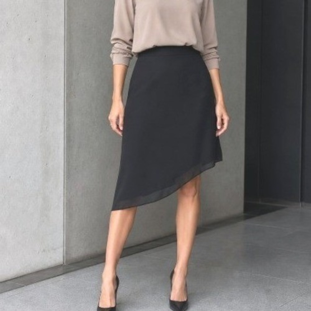 Armani Exchange A/X Black Asymmetric Angle Career Cocktail 100% Silk Skirt 10